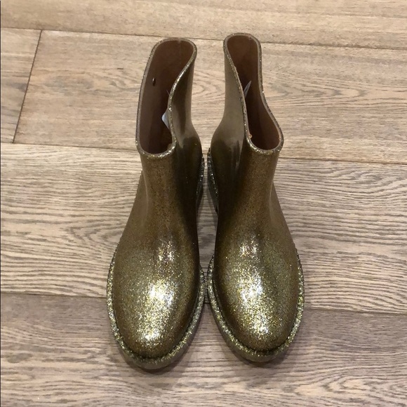 gold glitter rain boots